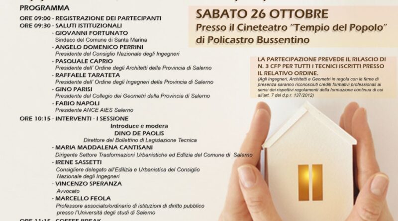 <strong>Il 26 ottobre a Santa Marina il convegno “Decreto salva casa”</strong>